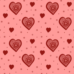 Seamless pattern with hand drawn creative heart shapes. Valentine day artistic background. Vector illustration.