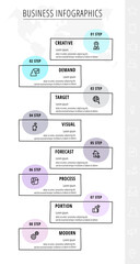Hand-drawn vector line infographics with eight rectangles and circles. Flat chart process template with 8 steps. Modern timeline for business project, presentation, web, diagram, content