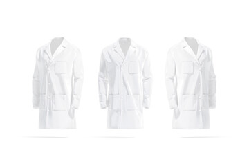 Blank white medical lab coat mockup, front and side view - obrazy, fototapety, plakaty