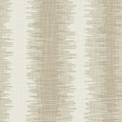 Shibori style striped vector seamless vector pattern background. Scribbled vertical stripes backdrop in ecru beige with burlap texture. Neutral weave repeat. Simulated batik effect geometric design.