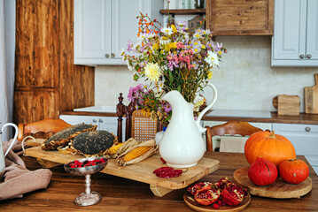 Thanksgiving decoration. Minimal autumn inspired room decoration.