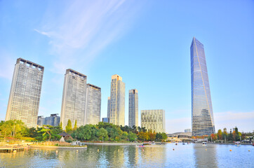 Fototapeta na wymiar Buildings in Songdo Central Park, Incheon, Korea