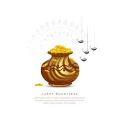 illustration of Gold coin in pot for Dhanteras celebration-Happy Dhanteras. web page, poster and banner.