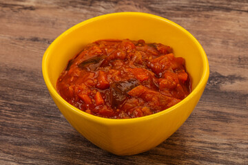 Eggplant saute with tomato and herbs