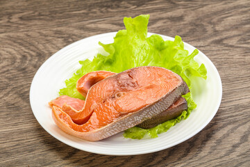 Two pink salmon fish steak