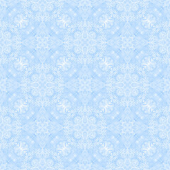 Seamless pattern. White and blue. Abstract curls.