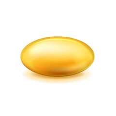 Capsule oil. Realistic pill vitamin omega 3. Organic fish fatty acid. Medical diet nutrient. Cosmetic transparent serum tablet. Health care food supplement. Vector yellow essence drug