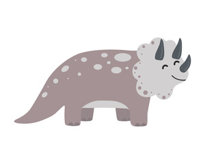 Illustration of cute cartoon dinosaur on white background. Can be used for children's room, sticker, t-shirt, mug and other design. Cute little triceratops.