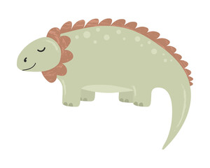 Illustration of cute cartoon dinosaur on white background. Can be used for children's room, sticker, t-shirt, mug and other design. Cute little dinosaur.