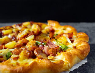 An image close-up selected focus pizza cheese is food the favorite deliciou mix vegetable is fast food for deliver menu.