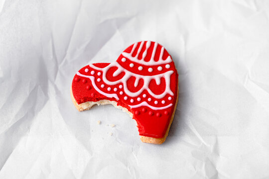 Heart shaped cookie missing single bite