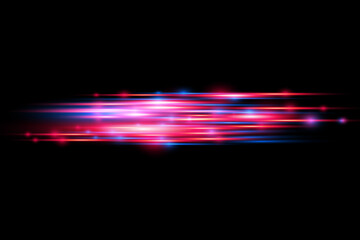 Fototapeta na wymiar Red, blue motion line, horizontal light rays.