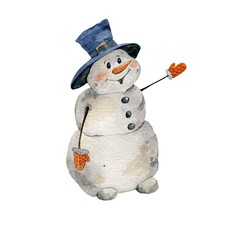 Snowman watercolor illustration Isolated on white background