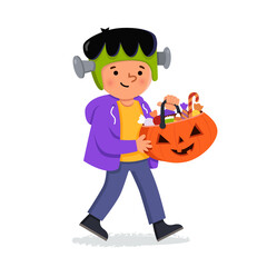 Boy in Costume goes Trick or Treating