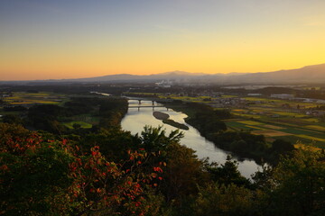夕焼けの北上市街地