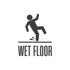 Wet floor warning vector sign isolated on white background. Falling man icon in modern flat style. EPS 10.