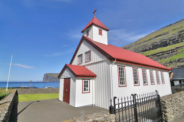 Church at Tjornuvik village in Faroe Islands, Atlatntic Ocean, Denmark