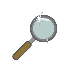 Metal old magnifying glass isolated on white background. Vector drawing in doodles art style. Detective working tool. Close up illustration with space for text. Sherlock Holmes attributes.