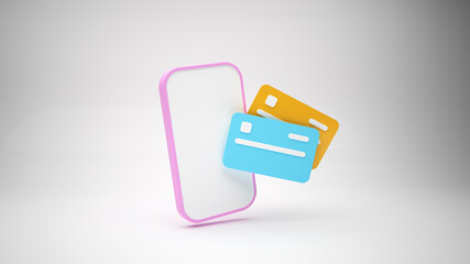 3D Online mobile payment concept with smartphone and credit card