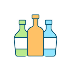 Three different glass bottles RGB color icon. Garbage collection company. Nature protection. Waste recycling, upcycling process. Isolated vector illustration. Simple filled line drawing