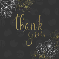 Vector card Thank you with outline flowers