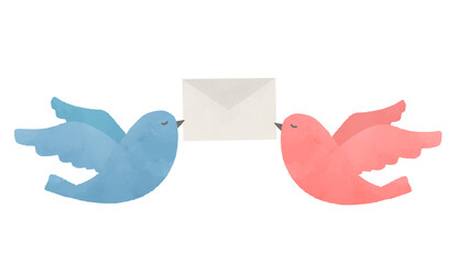 イラスト素材：飛んでいる青い鳥と手紙