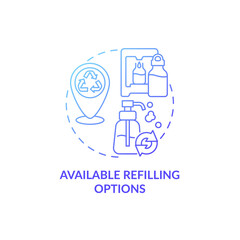 Available refilling options concept icon. City solution abstract idea thin line illustration. Reduce greenhouse gas emission. Lowering energy consumption. Vector isolated outline color drawing