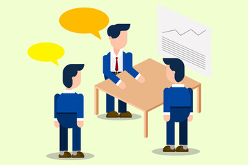 Illustrations Isometric business brainstorming,people team Share Idea contemporary management concept.Flat isometric vector illustration isolated on green background.