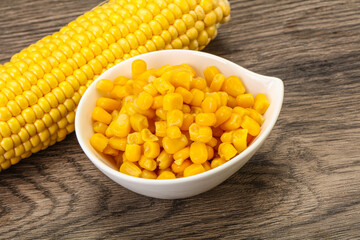 Sweet yellow corn in the bowl
