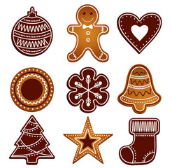 Christmas cookies set vector illustration. Gingerbread and chocolate cookies icon isolated.