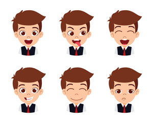 Kid boy character avatar with different emotions and facial expression