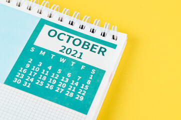 Close up October 2021 desk calendar.