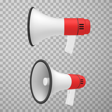 Realistic Megaphone Side Angle View Set Vector Illustration. Loudspeaker Bullhorn Speaker