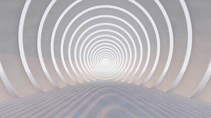 Futuristic tunnel arched stripes construction with windows 3d render