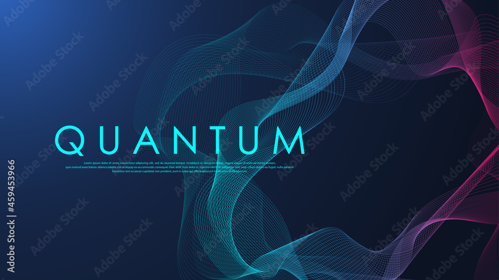 Aufkleber Wave flow of quantum computer technology. Quantum innovation technology. Artificial intelligence. Digital big data visualization. Quantum computer tech background. Vector illustration