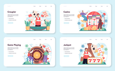 Obraz premium Croupier web banner or landing page set. Person in uniform behind