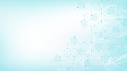 Technology abstract lines and dots connect background with hexagons. Hexagon grid. Hexagons connection digital data and big data concept. Hex digital data visualization. Vector illustration.