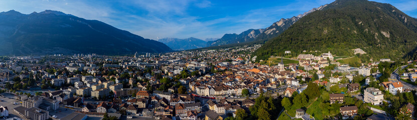 Fototapeta na wymiar Aerial view around the old town of the city Chur in Switzerland on a sunny day in summer.