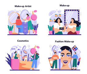 Make up artist concept set. Professional artist doing a beauty procedure