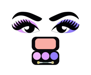 vector eyes with applied makeup. flat banner image with eyes and eye shadow palette.