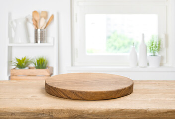 Food background concept with empty vintage cutting board on table