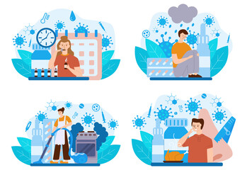 Obraz premium Anosmia set. Dysfunctional smell detection. People with a sense