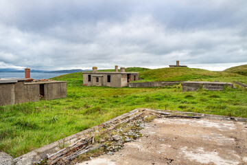 The ruins of Lenan Head fort at the north coast of County Donegal, Ireland.