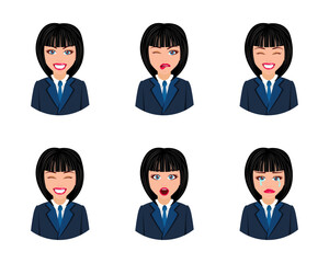Cute businesswoman character avatar with different emotion and facial expressions