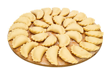 Large portion of homemade dumplings on a tray