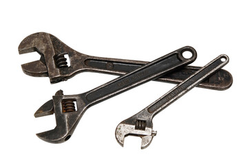 Three old steel adjustable wrenches