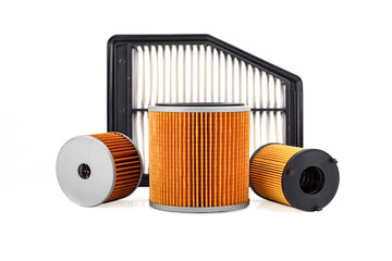 Auto parts accessories : Oil , fuel or air filter for engine car isolated on white background..