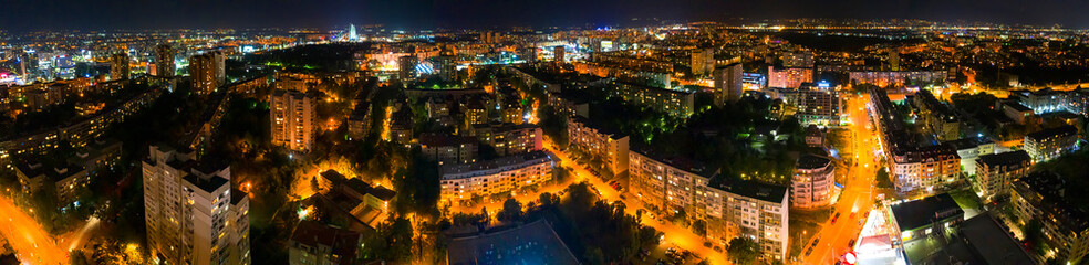 Fototapeta na wymiar A panoramic aerial view to city at night. Sofia, Bulgaria