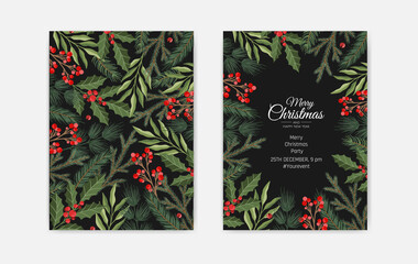 Vector Christmas Cards Set. Holiday Party Card Templates Design