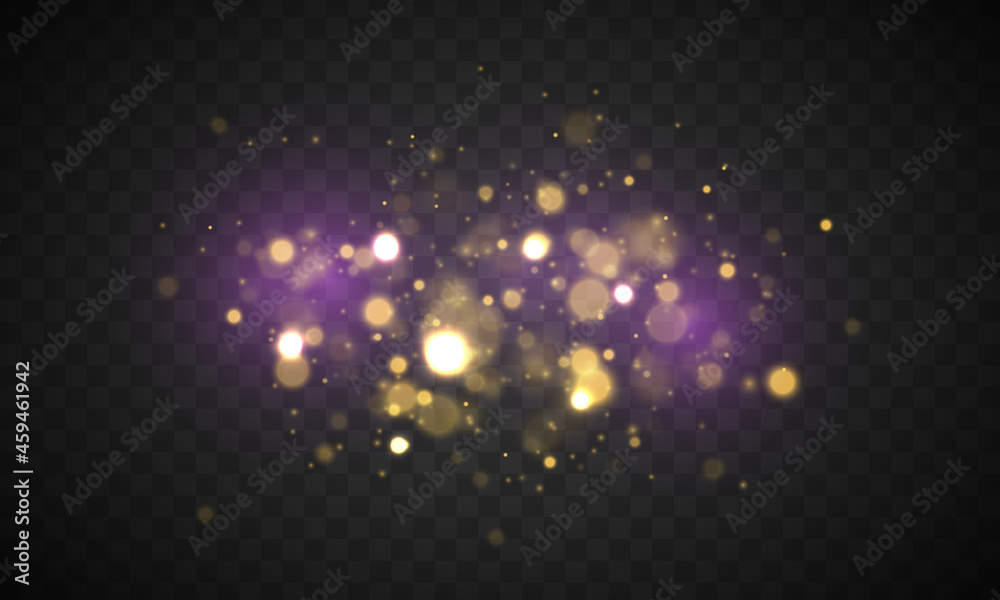 Poster christmas abstract pattern. purple fireworks explosion dust vector. festive purple and golden lumino